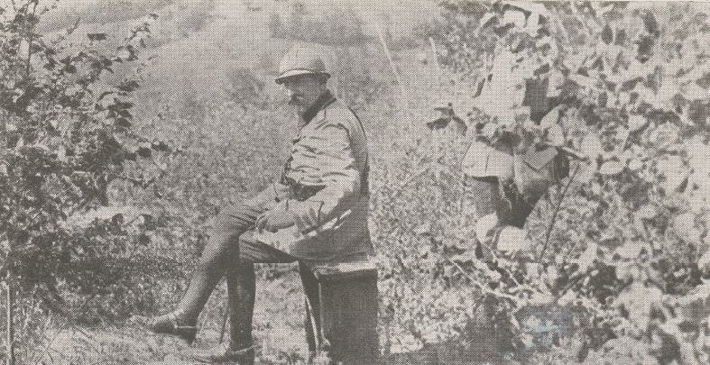 King Ferdinand I at Targu Ogna on 2 September 1917 , looking from a hiding place among trees , the proceedings of the battle