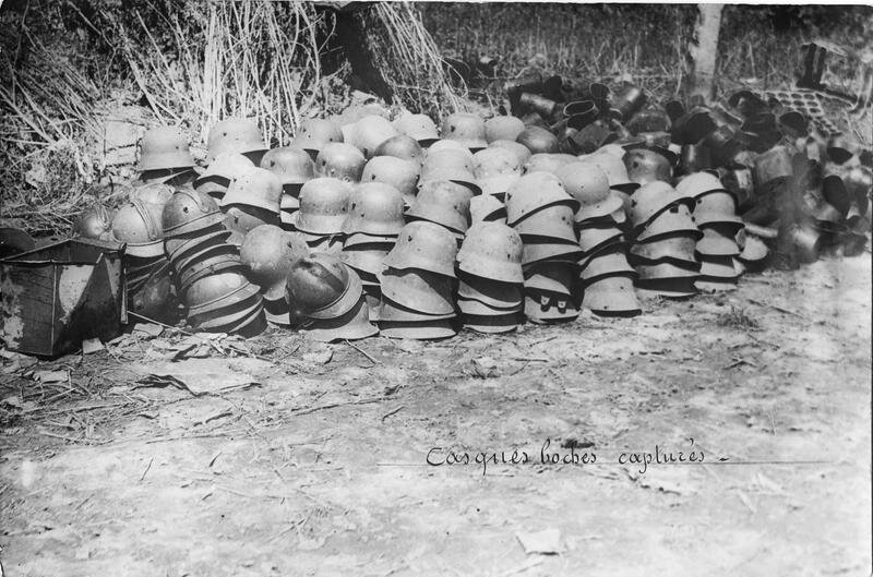 A bunch of Huns helmets captured. trophies