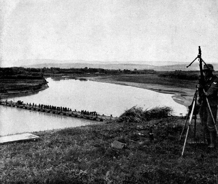 A pontoon bridge over the Prut is guarded